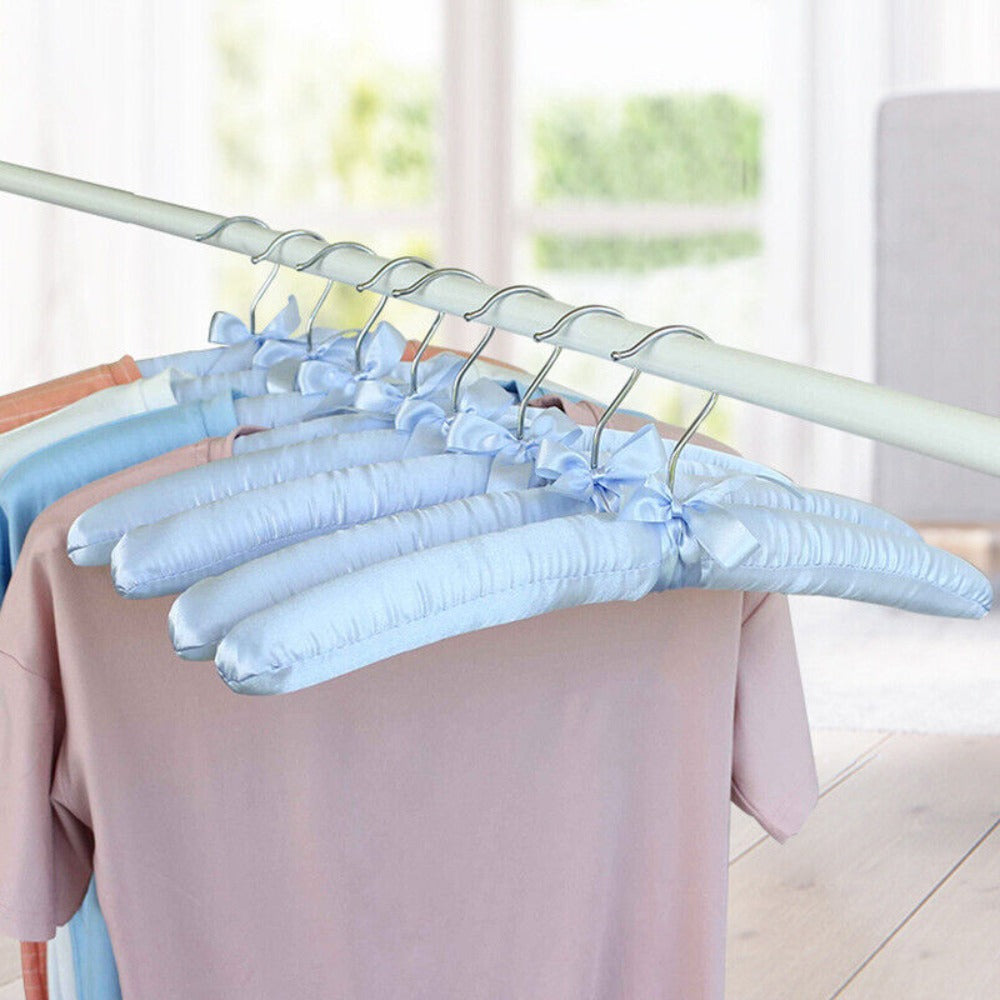 5pcs Satin Padded Clothes Hangers - Non-Slip, Space-Saving Design for Shirts, Dresses & Jackets, 360° Chrome Swivel Hook, Brown Bow Accent, Wrinkle-Free Display Racks