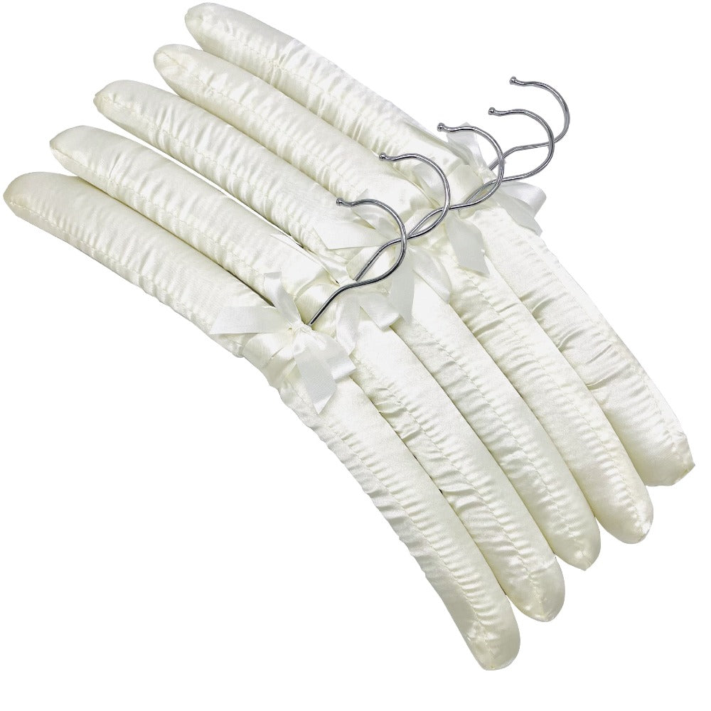 5pcs Satin Padded Clothes Hangers - Non-Slip, Space-Saving Design for Shirts, Dresses & Jackets, 360° Chrome Swivel Hook, Brown Bow Accent, Wrinkle-Free Display Racks