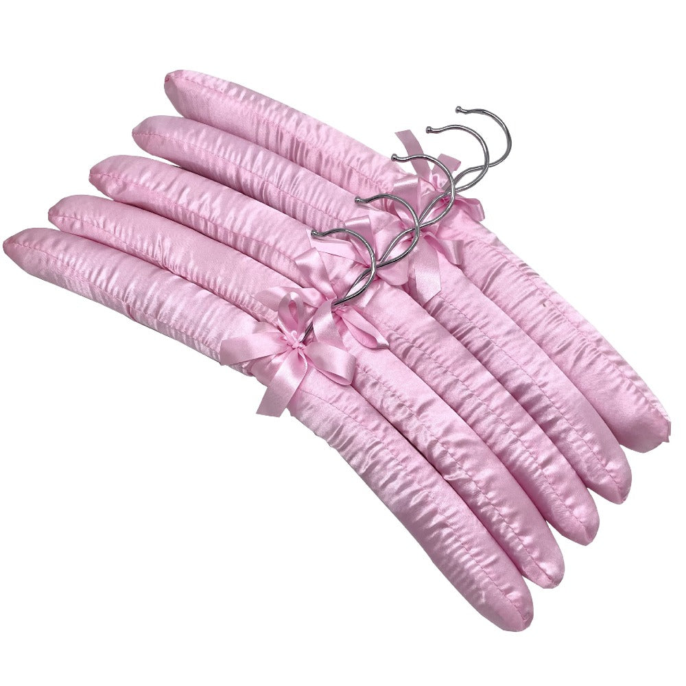 5pcs Satin Padded Clothes Hangers - Non-Slip, Space-Saving Design for Shirts, Dresses & Jackets, 360° Chrome Swivel Hook, Brown Bow Accent, Wrinkle-Free Display Racks