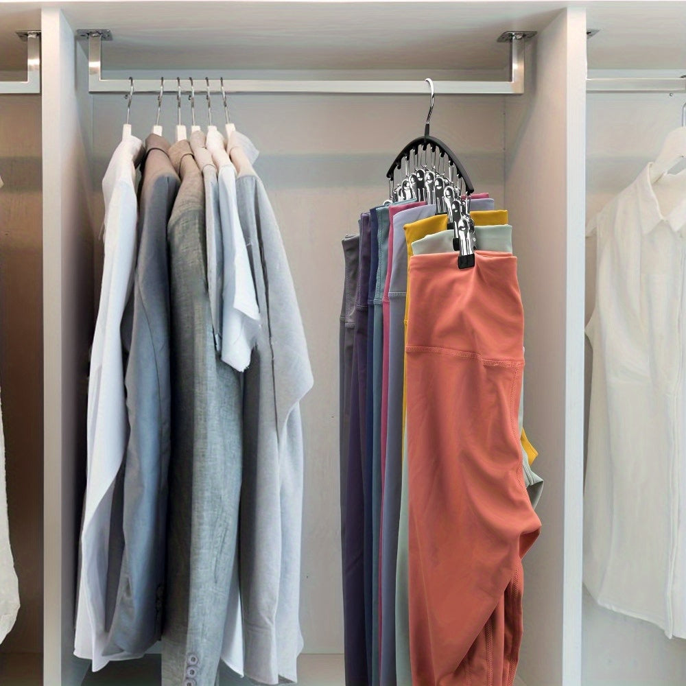 10-Clip Windproof Stainless Steel Pants Hanger - Strong Clamping Force, Nano Rubber Non-Slip, Lightweight, Space-Saving Laundry Drying Rack with Clothes, Underwear, Hosiery Organizer for Closet Storage