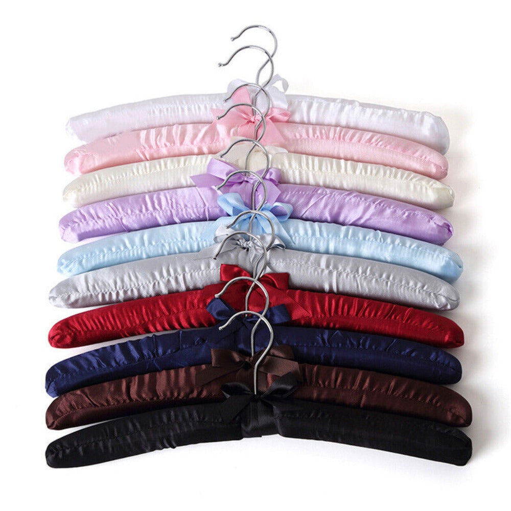5pcs Satin Padded Clothes Hangers - Non-Slip, Space-Saving Design for Shirts, Dresses & Jackets, 360° Chrome Swivel Hook, Brown Bow Accent, Wrinkle-Free Display Racks