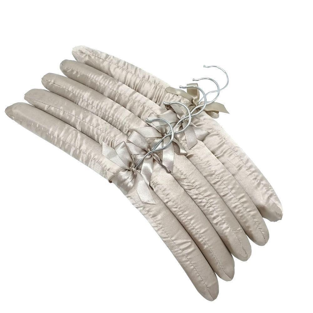 5pcs Satin Padded Clothes Hangers - Non-Slip, Space-Saving Design for Shirts, Dresses & Jackets, 360° Chrome Swivel Hook, Brown Bow Accent, Wrinkle-Free Display Racks