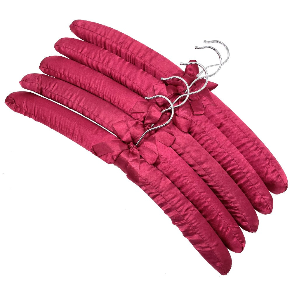 5pcs Satin Padded Clothes Hangers - Non-Slip, Space-Saving Design for Shirts, Dresses & Jackets, 360° Chrome Swivel Hook, Brown Bow Accent, Wrinkle-Free Display Racks