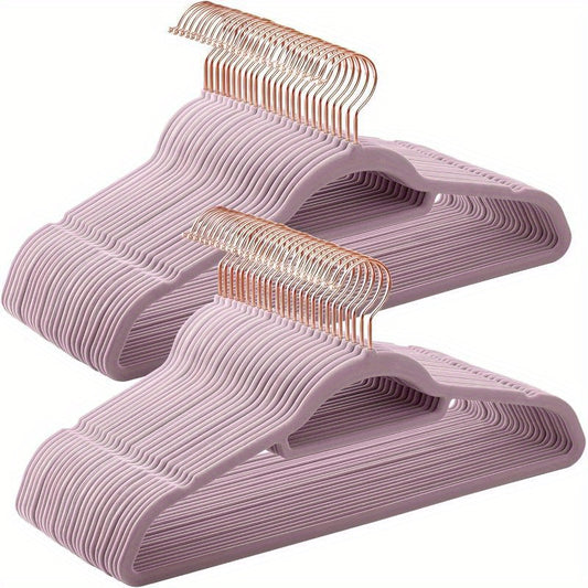 Velvet Hangers, Set of 50 Clothes Hanger with Rose Gold Swivel Hook, Non-Slip, and Space-Saving, 0.2-Inch Thick, 17.1-Inch Long for Coat, Shirt, Dress, Pants, Tie