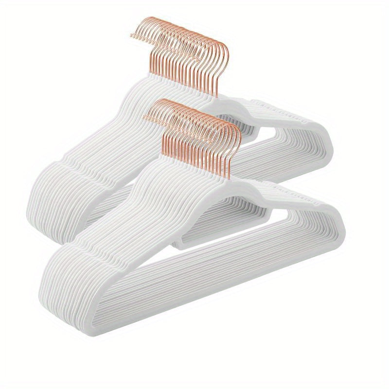 Velvet Hangers, Set of 50 Clothes Hanger with Rose Gold Swivel Hook, Non-Slip, and Space-Saving, 0.2-Inch Thick, 17.1-Inch Long for Coat, Shirt, Dress, Pants, Tie