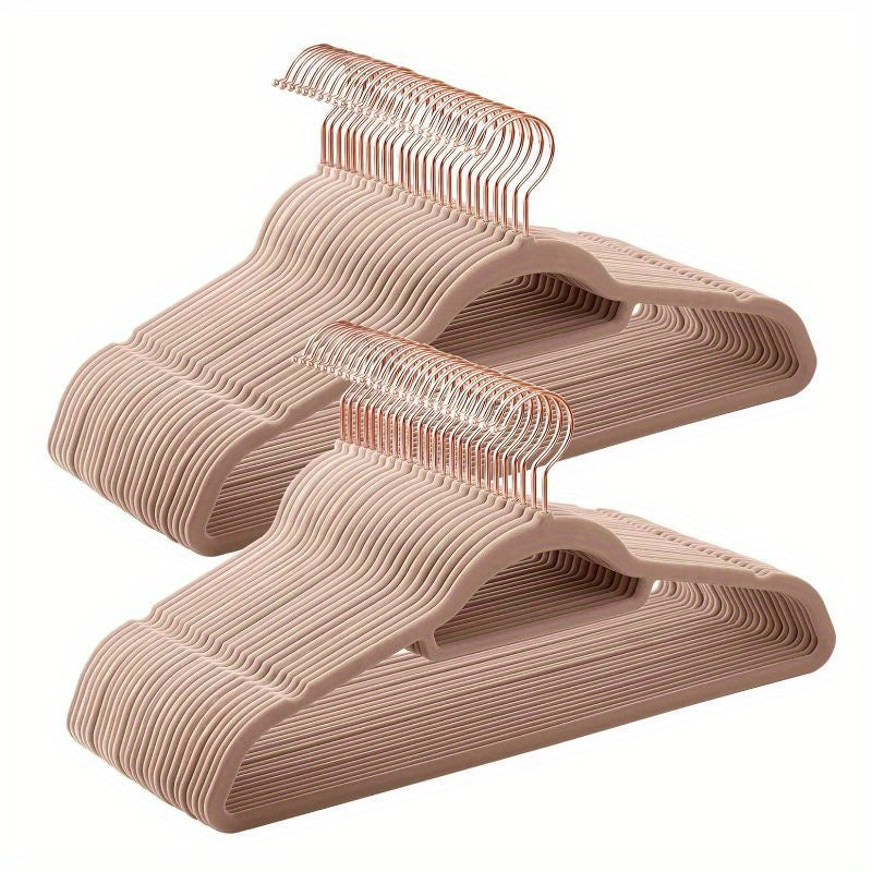 Velvet Hangers, Set of 50 Clothes Hanger with Rose Gold Swivel Hook, Non-Slip, and Space-Saving, 0.2-Inch Thick, 17.1-Inch Long for Coat, Shirt, Dress, Pants, Tie