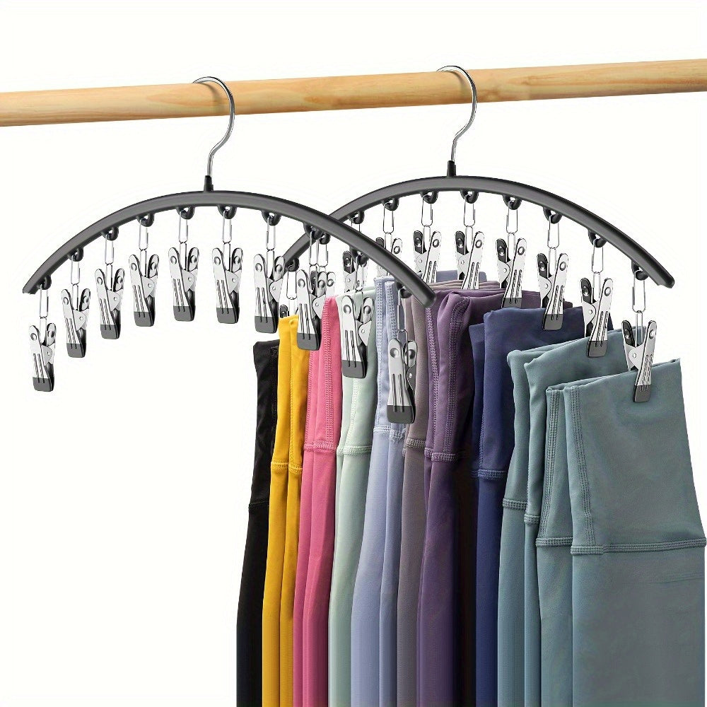 10-Clip Windproof Stainless Steel Pants Hanger - Strong Clamping Force, Nano Rubber Non-Slip, Lightweight, Space-Saving Laundry Drying Rack with Clothes, Underwear, Hosiery Organizer for Closet Storage