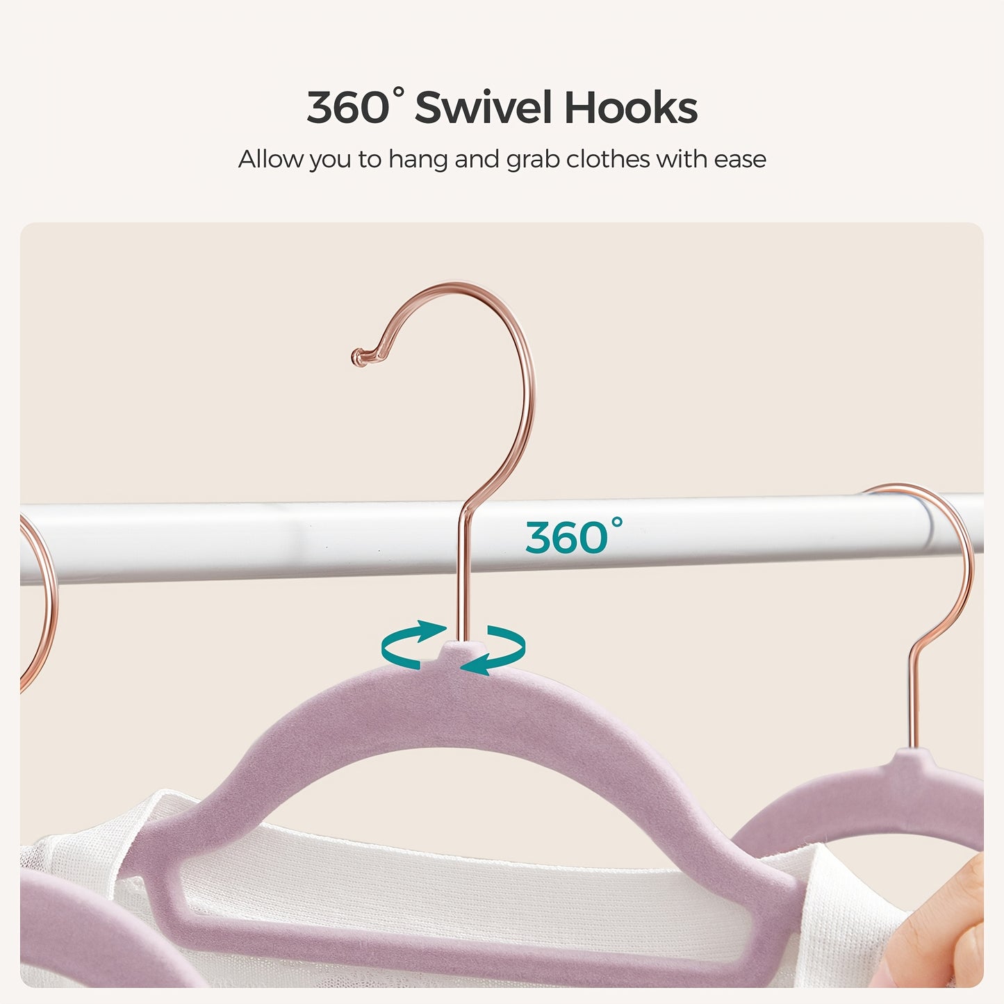 Velvet Hangers, Set of 50 Clothes Hanger with Rose Gold Swivel Hook, Non-Slip, and Space-Saving, 0.2-Inch Thick, 17.1-Inch Long for Coat, Shirt, Dress, Pants, Tie