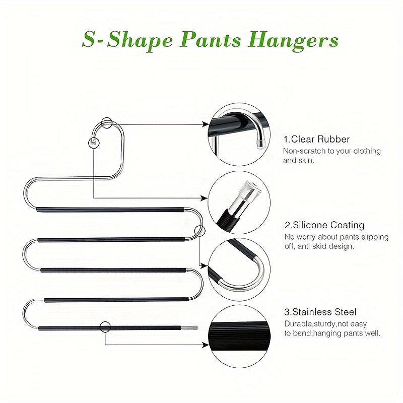 6-Pack Metal Hangers, 14.96in\u002F38cm, Multi-Use Clothes Hangers for Pants, Skirts, Belts, Ties, Scarves, Durable, Space-Saving Storage Organizers