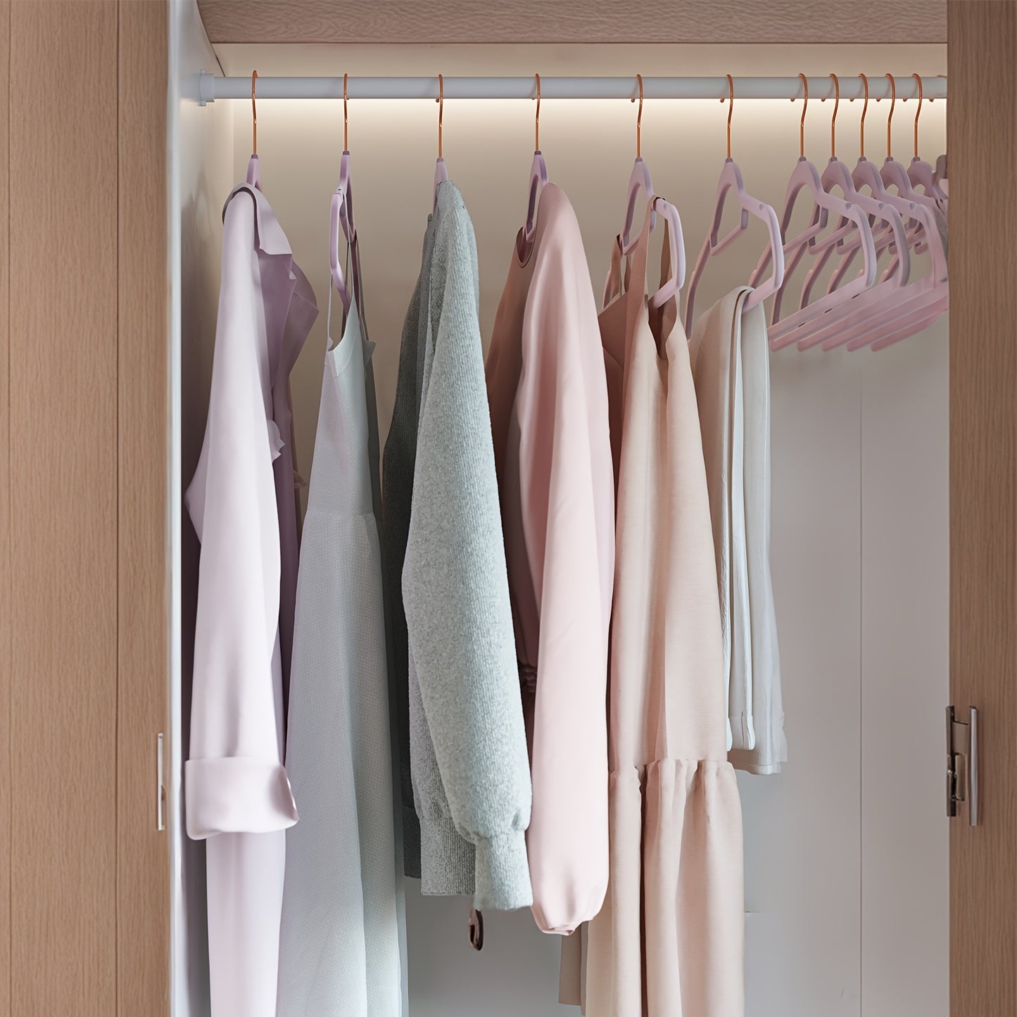 Velvet Hangers, Set of 50 Clothes Hanger with Rose Gold Swivel Hook, Non-Slip, and Space-Saving, 0.2-Inch Thick, 17.1-Inch Long for Coat, Shirt, Dress, Pants, Tie