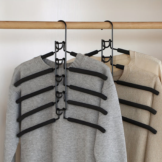 5-Pack Heavy Duty Space Saving Hangers-5-In-1 Multi-Layer Metal Band Non-Slip Foam Mats, Suitable for Coats, Sweaters, Suits And T-Shirts