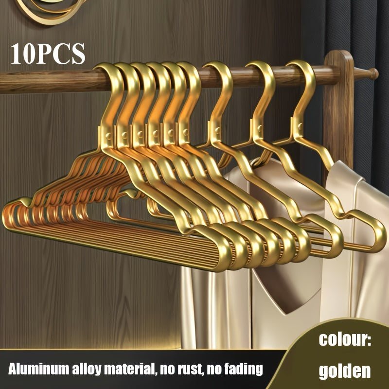 10pcs Rose Golden & Golden Aluminum Hangers - Non-Slip, Seamless Design For Coats And Clothing Storage In Bedrooms And Bathrooms