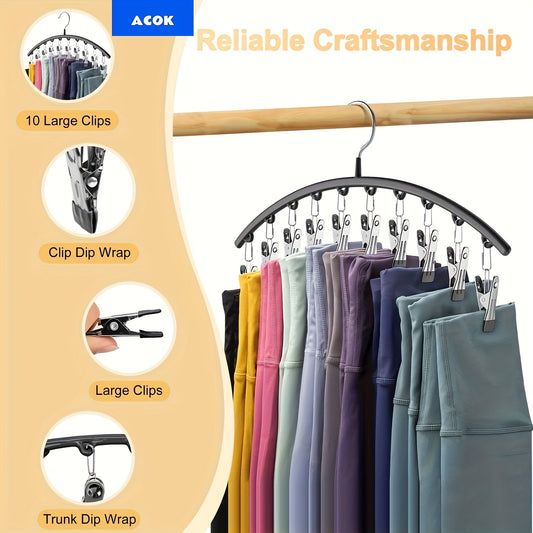 10-Clip Windproof Stainless Steel Pants Hanger - Strong Clamping Force, Nano Rubber Non-Slip, Lightweight, Space-Saving Laundry Drying Rack with Clothes, Underwear, Hosiery Organizer for Closet Storage