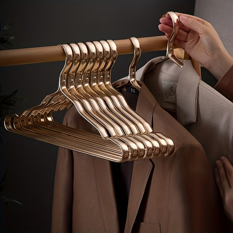 10pcs Rose Golden & Golden Aluminum Hangers - Non-Slip, Seamless Design For Coats And Clothing Storage In Bedrooms And Bathrooms
