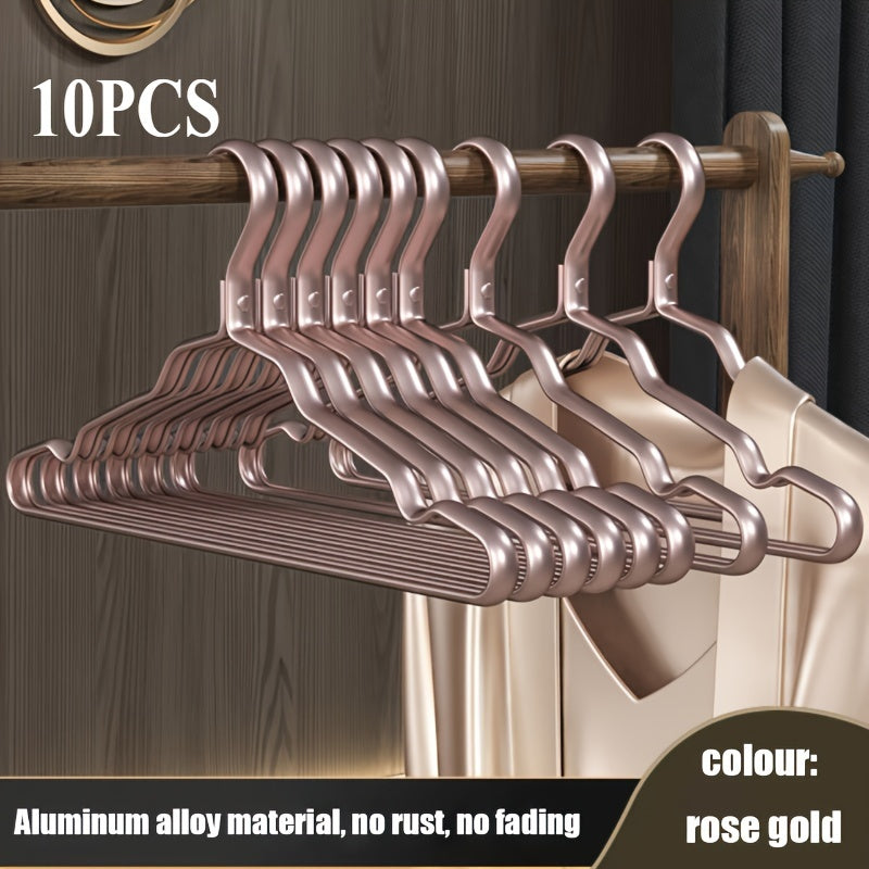 10pcs Rose Golden & Golden Aluminum Hangers - Non-Slip, Seamless Design For Coats And Clothing Storage In Bedrooms And Bathrooms
