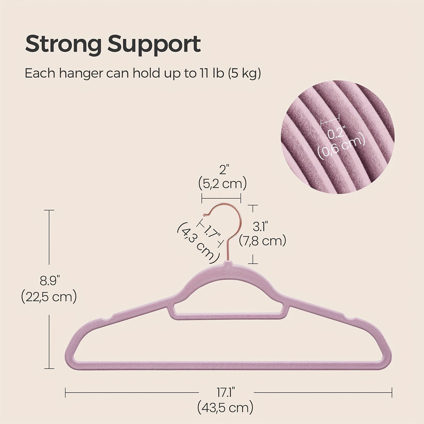 Velvet Hangers, Set of 50 Clothes Hanger with Rose Gold Swivel Hook, Non-Slip, and Space-Saving, 0.2-Inch Thick, 17.1-Inch Long for Coat, Shirt, Dress, Pants, Tie