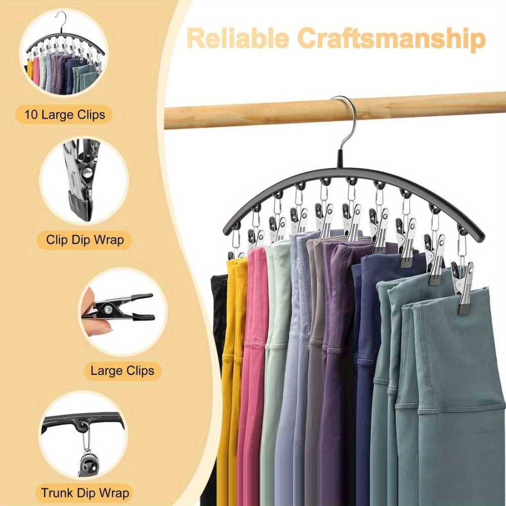 10-Clip Windproof Stainless Steel Pants Hanger - Strong Clamping Force, Nano Rubber Non-Slip, Lightweight, Space-Saving Laundry Drying Rack with Clothes, Underwear, Hosiery Organizer for Closet Storage